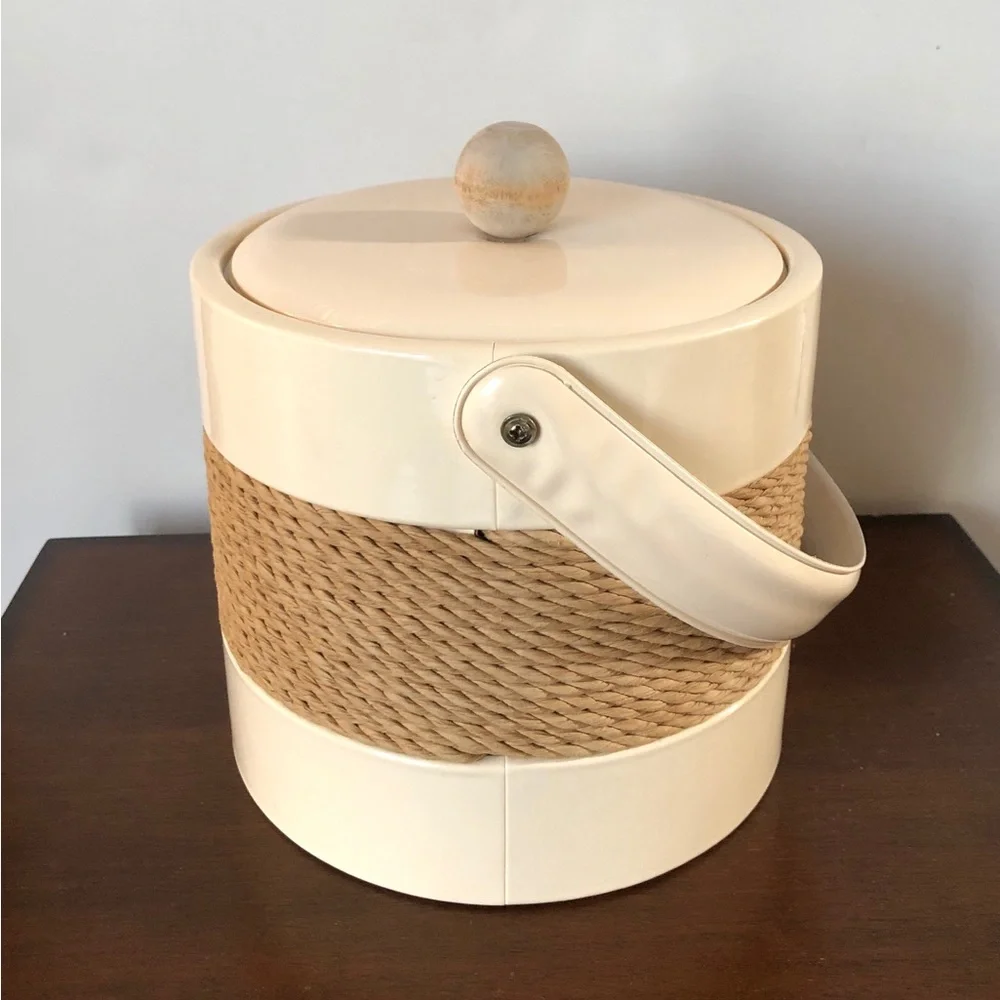 Vintage 70s Georges Briard Cream Vinyl Ice Bucked Wrapped in Natural Jute